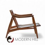 lawrence peabody for richardson nemschoff mid century ebonized walnut and cane lounge chairs - a pair