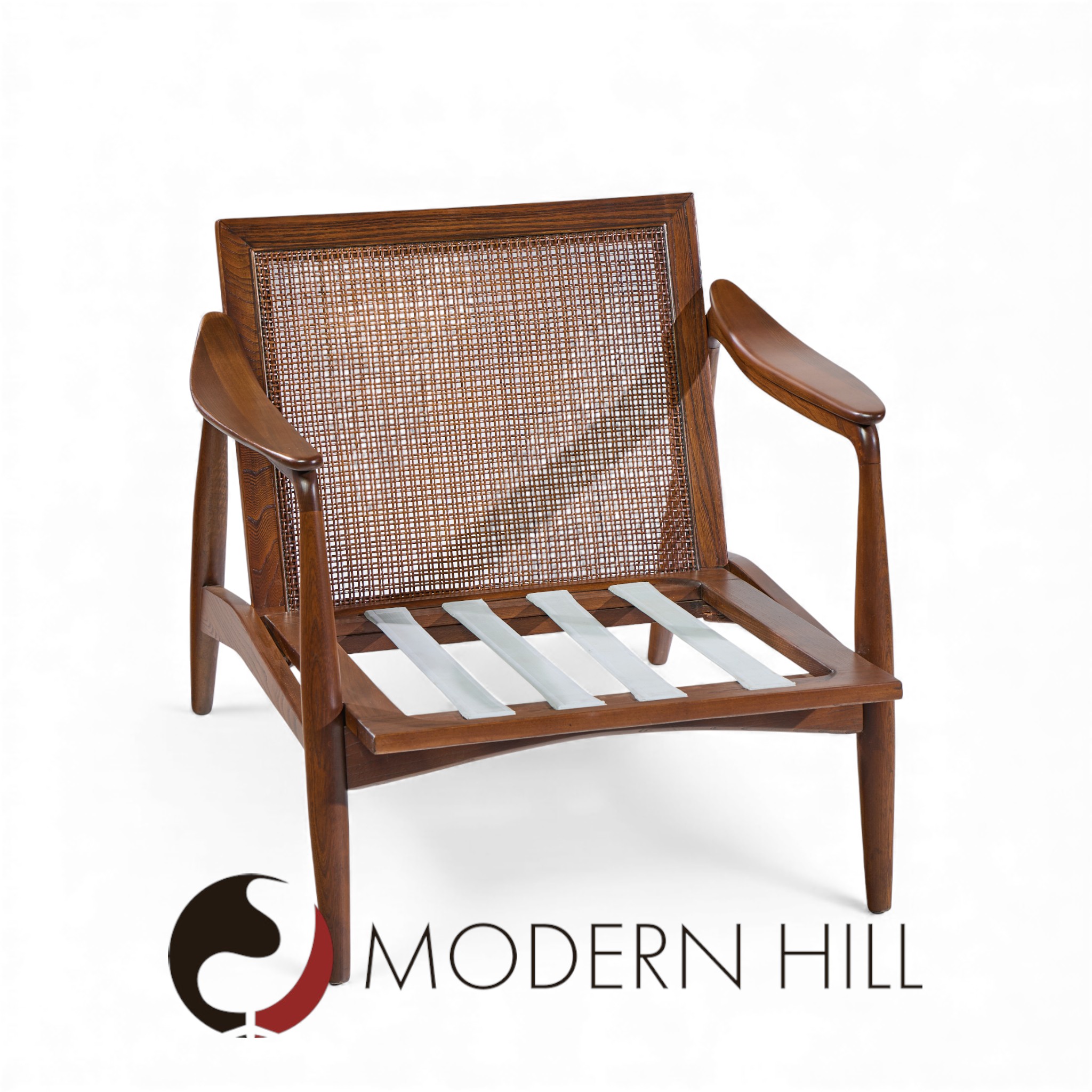 lawrence peabody for richardson nemschoff mid century ebonized walnut and cane lounge chairs - a pair