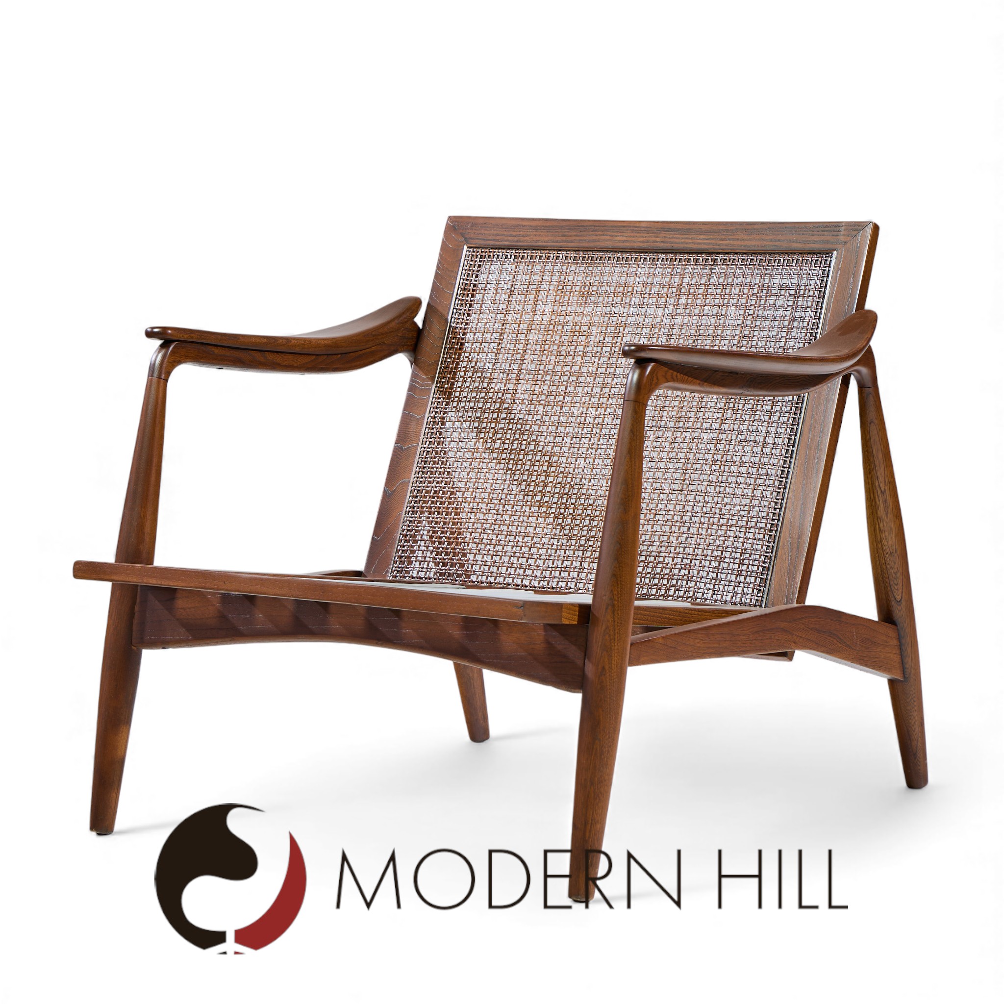 lawrence peabody for richardson nemschoff mid century ebonized walnut and cane lounge chairs - a pair