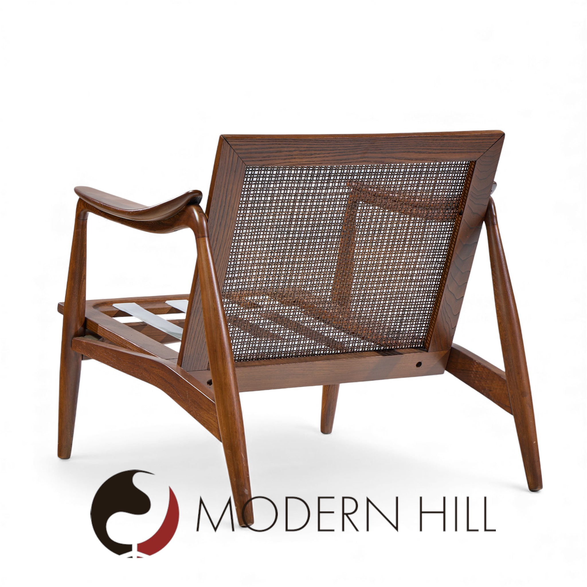 lawrence peabody for richardson nemschoff mid century ebonized walnut and cane lounge chairs - a pair