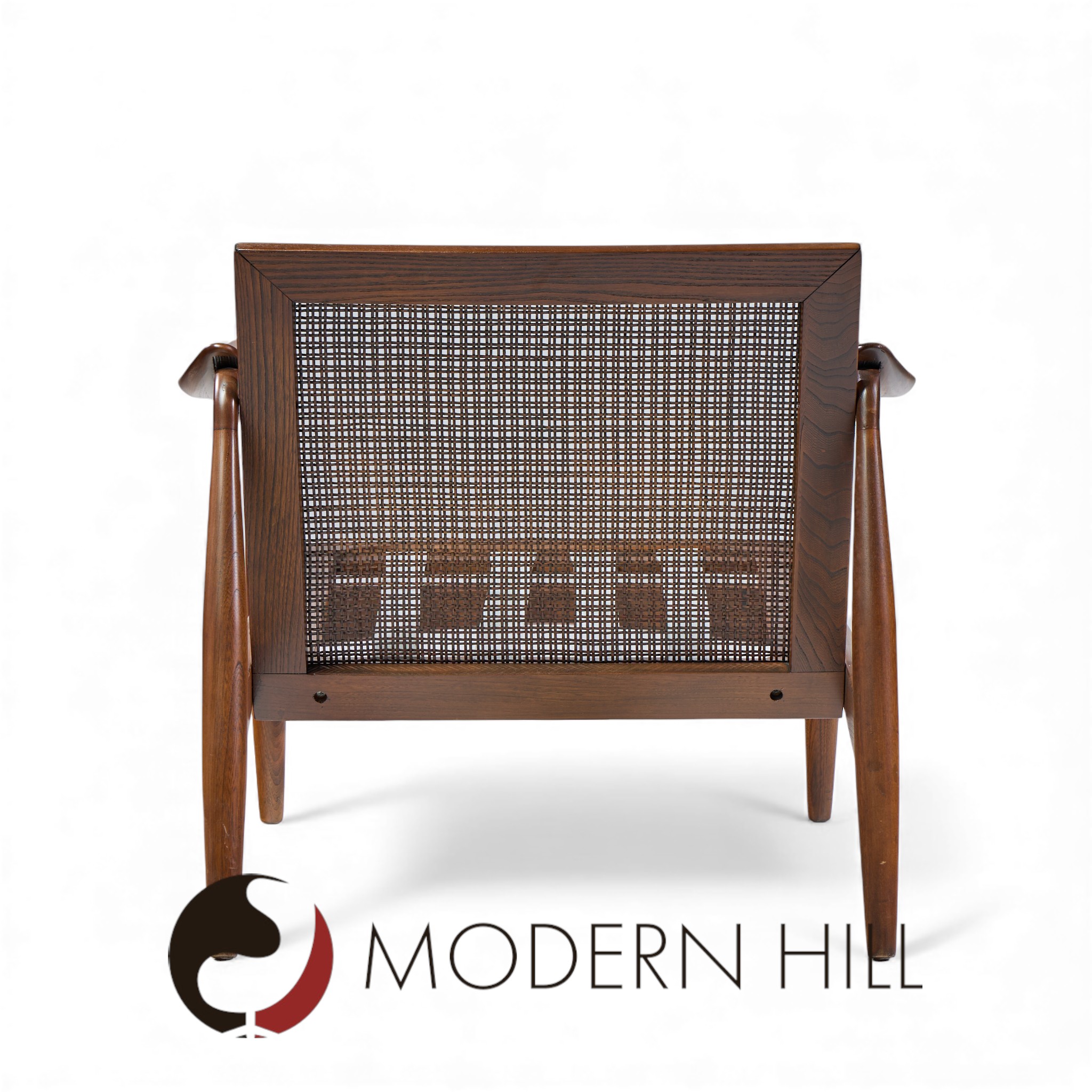 lawrence peabody for richardson nemschoff mid century ebonized walnut and cane lounge chairs - a pair