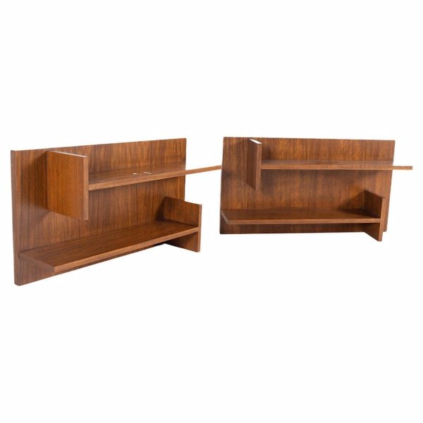 mid century walnut floating shelves - a pair