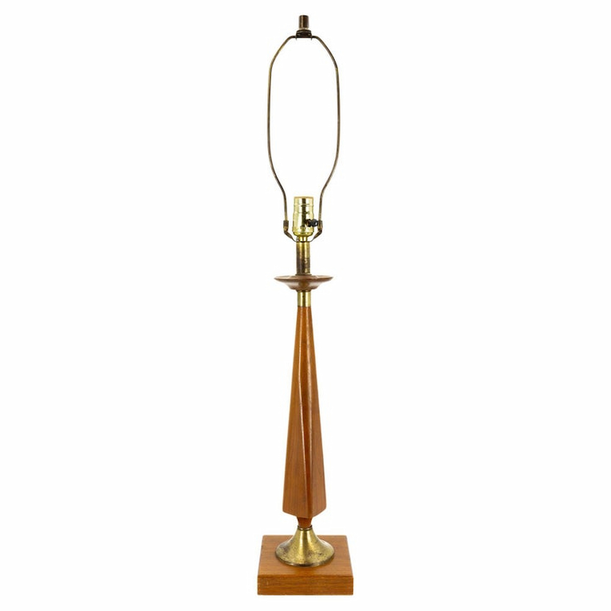 Sculptural Teak and Brass Mid Century Table Lamp