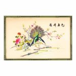 Suzhou Chinese Silk Mid Century Framed Peacock and Flowers Embroidery