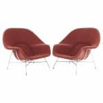 Eero Saarinen for Knoll Style Mid Century Womb Chair with Chrome Frame - Set of 2