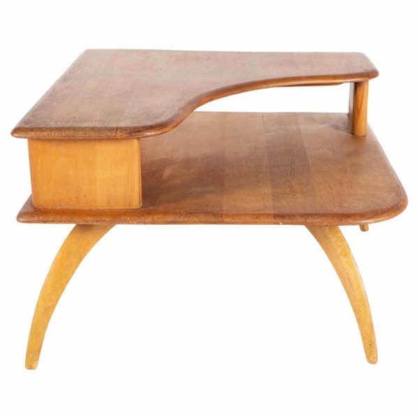 heywood wakefield mid century maple step corner table