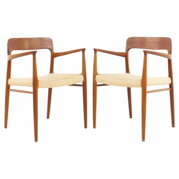 niels moller model 77 mid century teak dining armchairs - a pair