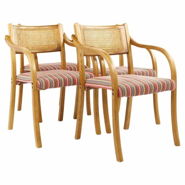 thonet style mid century rattan and bentwood arm chairs - set of 4