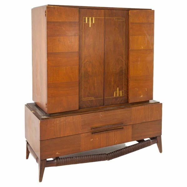 albert parvin style mid century walnut highboy dresser gentlemans chest armoire