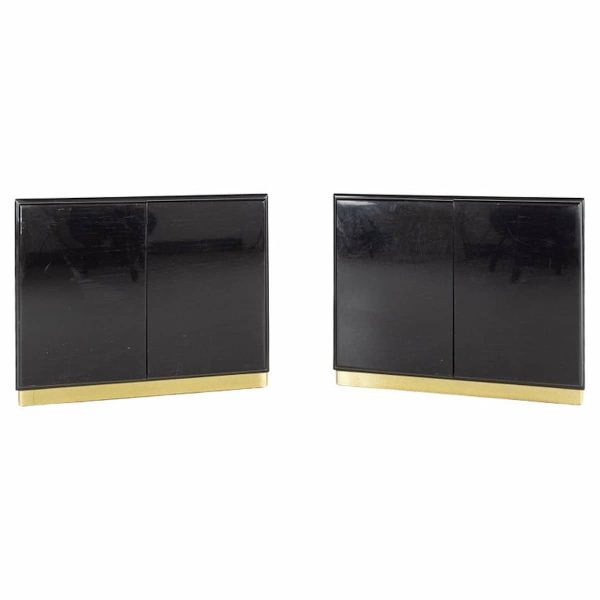 milo baughman for thayer coggin mid century black lacquer and brass nightstands - pair