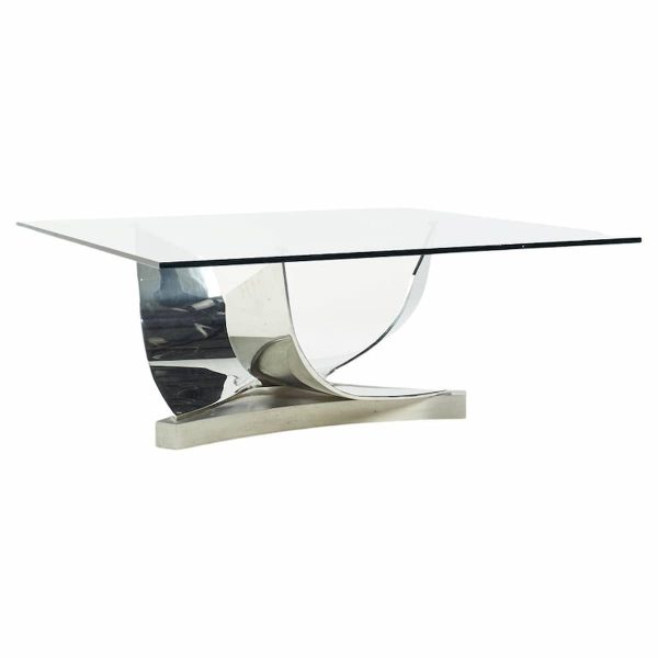 ron seff polished chrome, stainless steel and glass coffee table