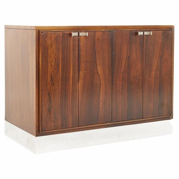 bernhardt flair style mid century rosewood walnut and chrome 2 door cabinet