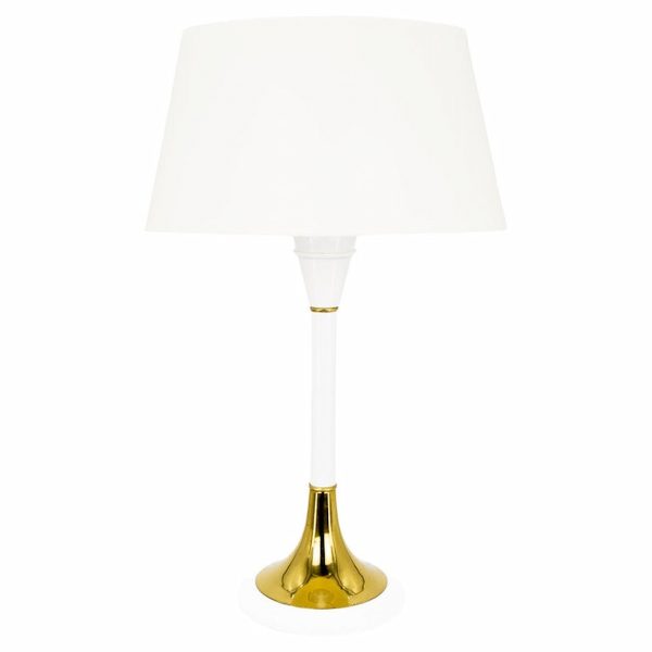 gerald thurston mid century white aluminum and brass table lamp with original plastic shade and dimmer