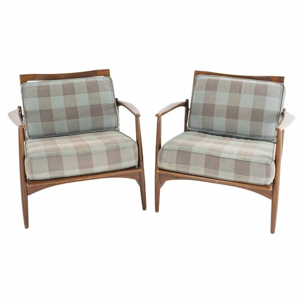kofod larsen for selig mid century walnut lounge chairs - a pair