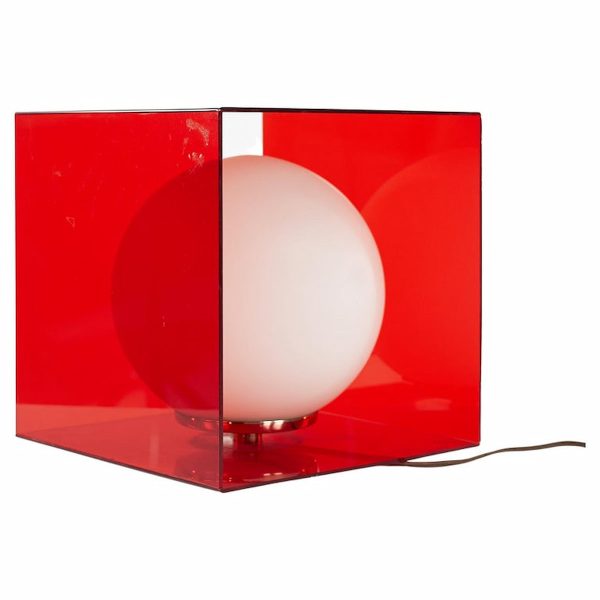 laurel mid century red acrylic cube lamp