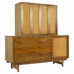 Lawrence Peabody Mid Century Cane Front Buffet and Hutch