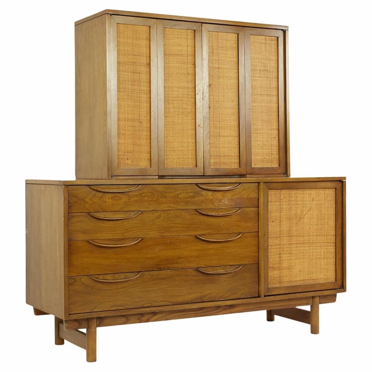 Lawrence Peabody Mid Century Cane Front Buffet and Hutch