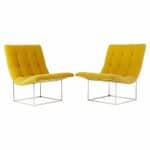 Milo Baughman for Thayer Coggin Mid Century Tuften Scoop Thin Line Lounge Chairs - Pair