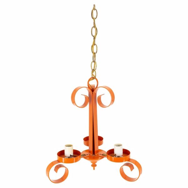 richard essig mid century orange pop art 3 light chandelier