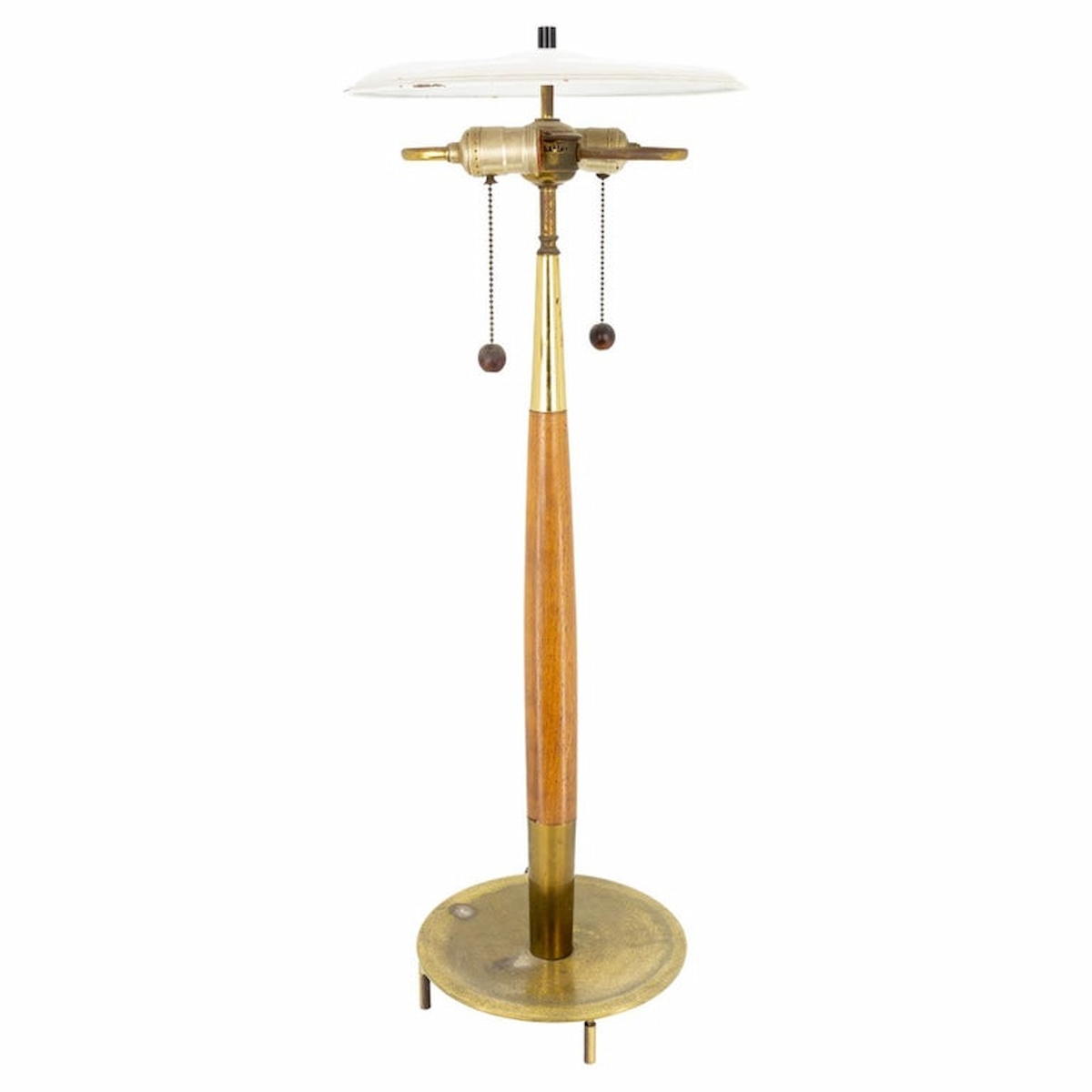 Stiffel Mid Century Brass and Walnut 2-light Pull Chain Table Lamp