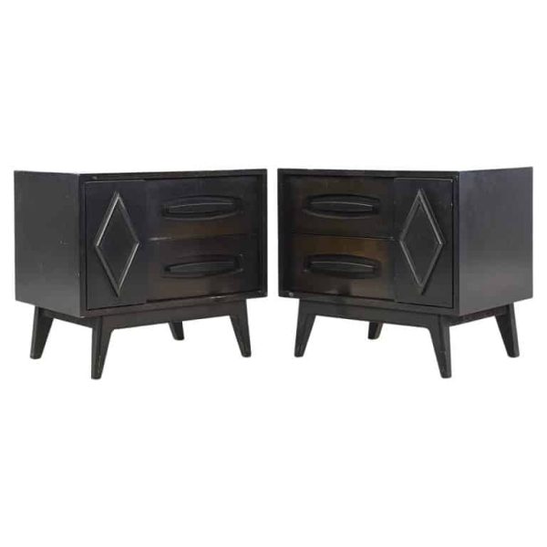 young manufacturing mid century ebonized nightstands - pair