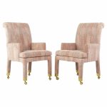 Baker Mid Century Wheeled Occasional Upholstered Chairs - Pair