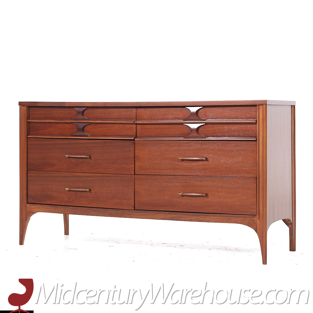 Kent Coffey Perspecta Mid Century Walnut and Rosewood 6 Drawer Lowboy Dresser