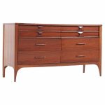 Kent Coffey Perspecta Mid Century Walnut and Rosewood 6 Drawer Lowboy Dresser