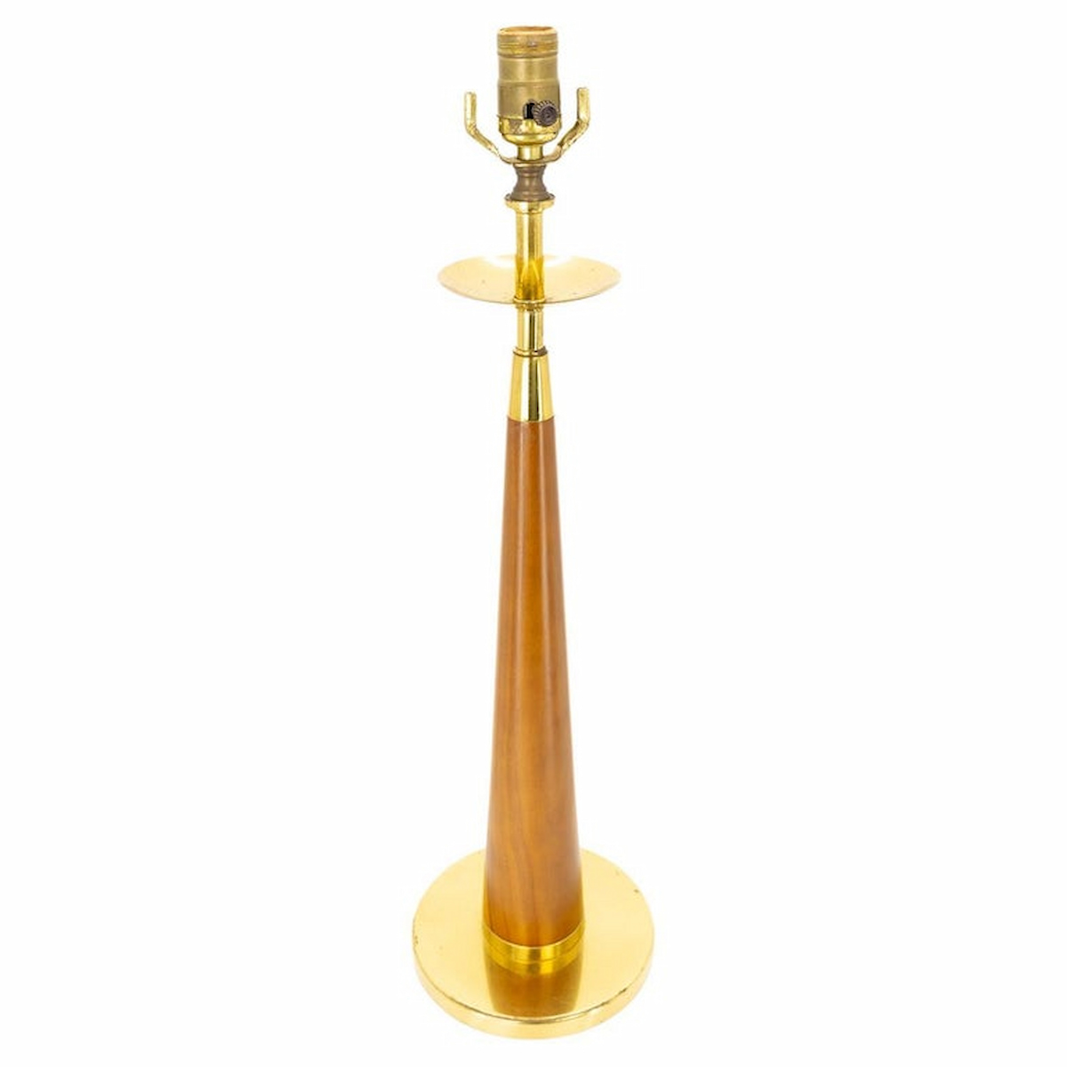 Mid Century Teak and Brass Cone Shaped Table Lamp