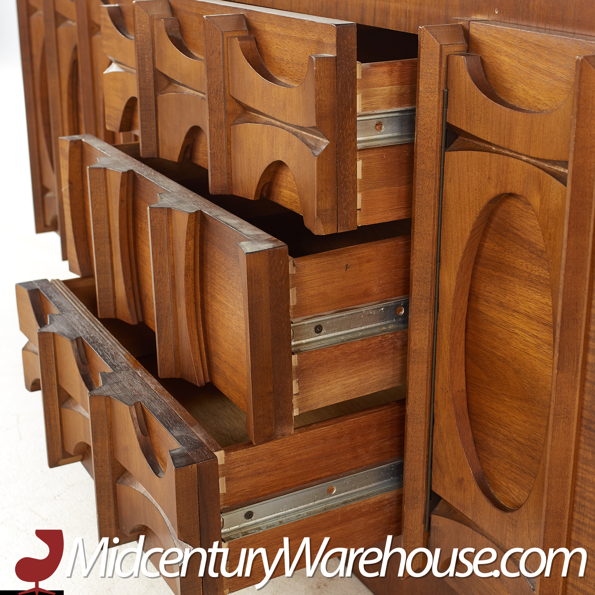 Tobago Brutalist Mid Century Walnut Credenza