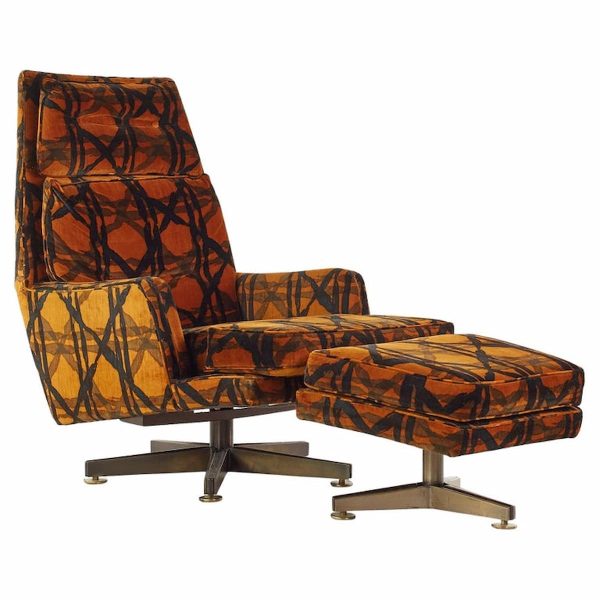 edward wormley for dunbar mid century lounge chair and ottoman with jack lenor larsen fabric
