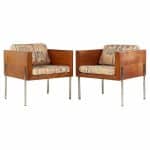 Harvey Probber Mid Century Walnut Case and Chrome Lounge Chairs - Pair