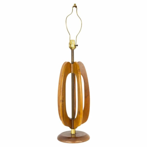 mid century sculptural walnut and brass table lamp