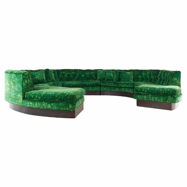 Erwin Lambeth Mid Century Circular Sectional Pit Sofa with Original Jack Lenor Larsen Fabric