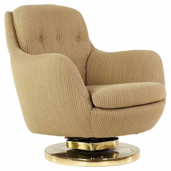milo baughman style mid century brass swivel base lounge chair
