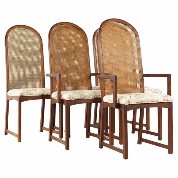 milo baughman for directional mid century walnut and cane back dining chairs - set of 6