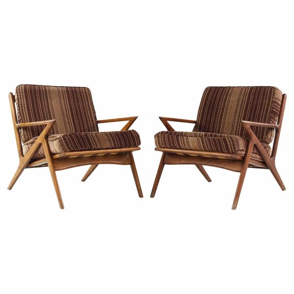 poul jensen style mid century walnut z lounge chairs - pair