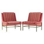 Ben Seibel for Stand Built Furniture Mid Century Brass Base Slipper Chairs - Pair