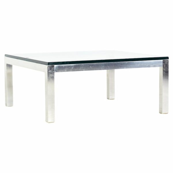 milo baughman style mid century chrome and glass coffee table