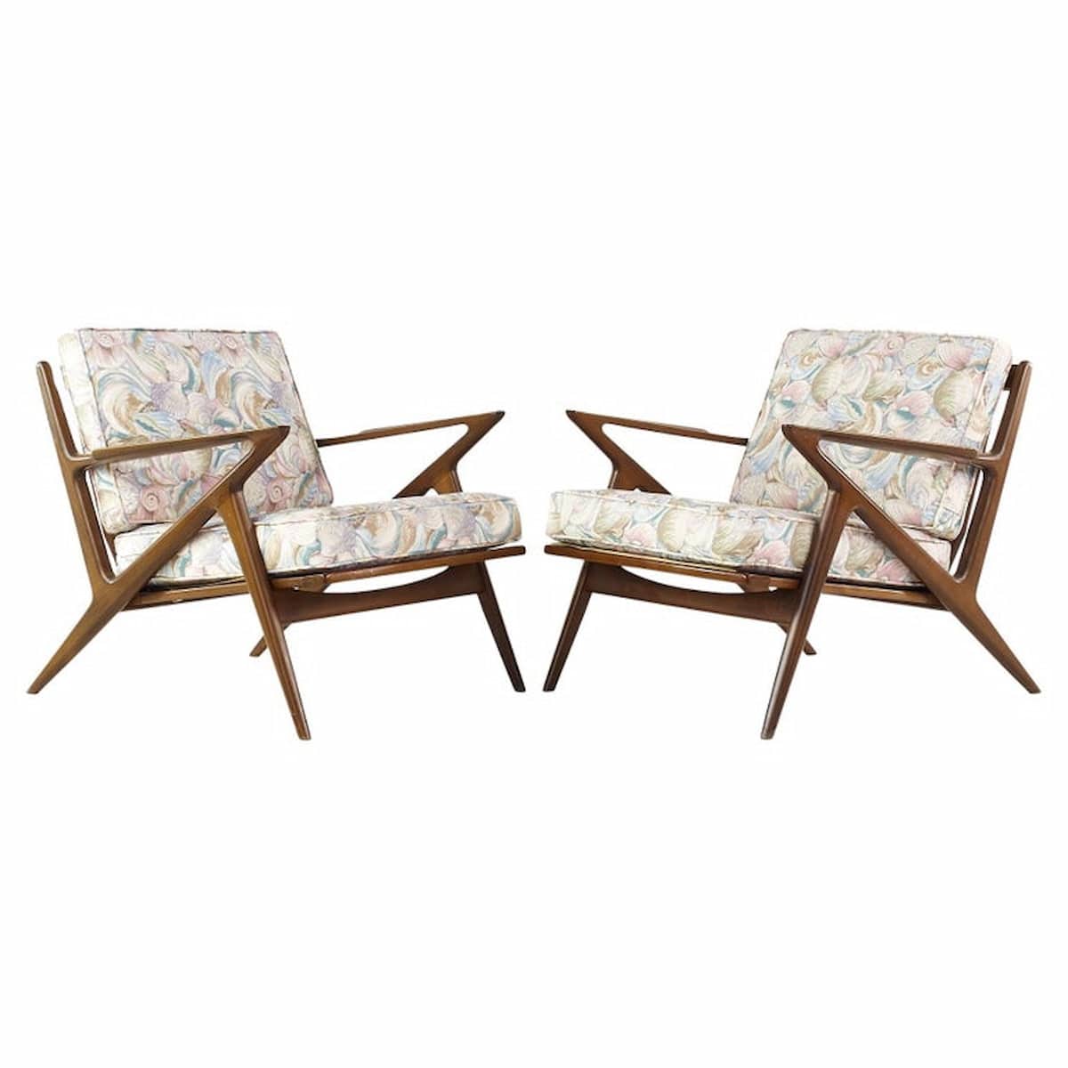 Poul Jensen for Selig Mid Century Walnut Z Lounge Chairs - Pair