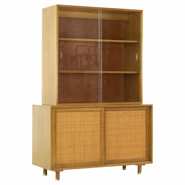 harvey probber mid century mahogany and cane china cabinet