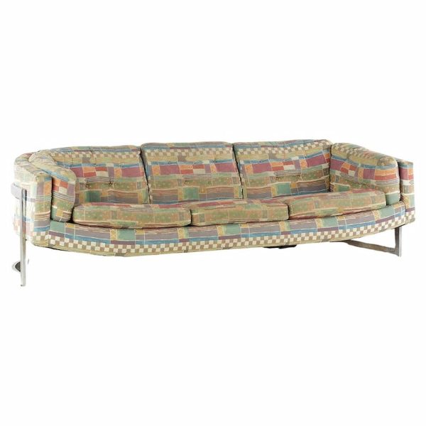 jules heumann for metropolitan sofa mid century color block 3 seat sofa with chrome surround