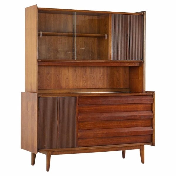 lane first edition mid century walnut buffet and hutch