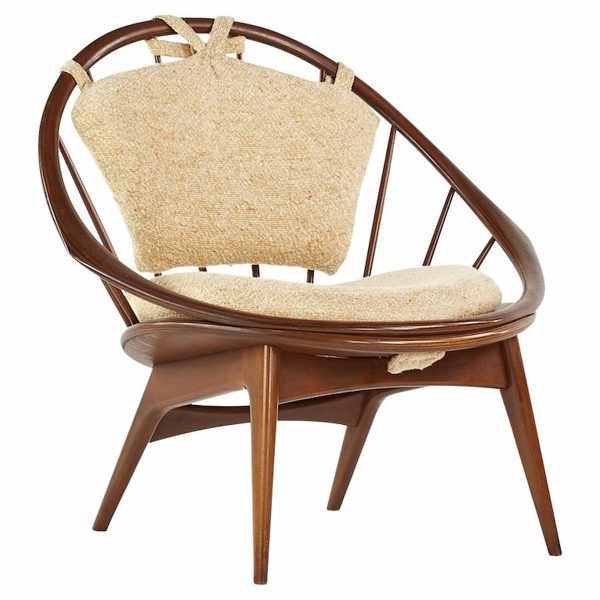 kofod larsen for selig mid century walnut peacock chair