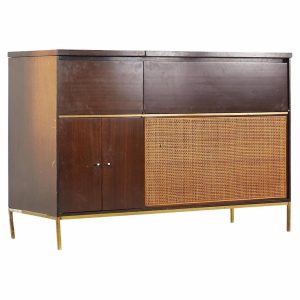 Paul Mccobb for Bell and Howell Mid Century Cane and Brass Stereo Console