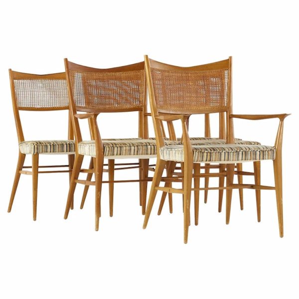 paul mccobb for directional mid century walnut and cane dining chairs - set of 6
