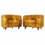 Selig Mid Century Imperial Barrel Lounge Chairs with Casters  -  Pair