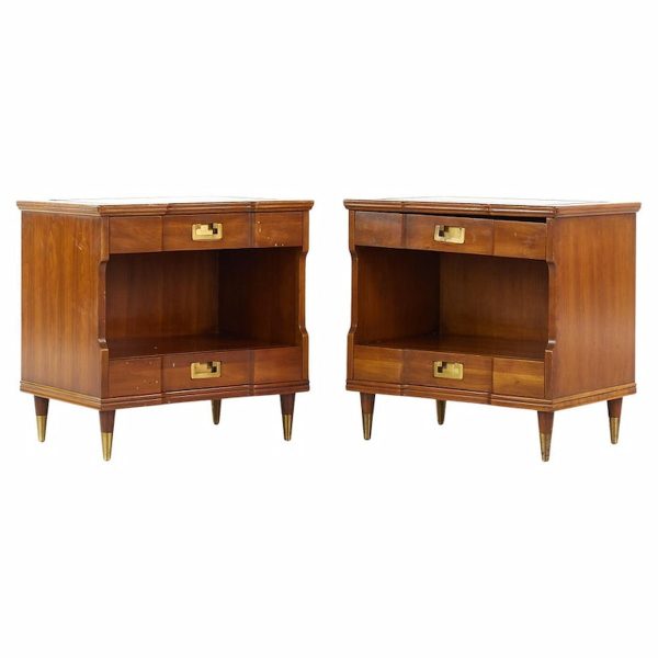 john widdicomb mid century walnut and brass nightstands - pair