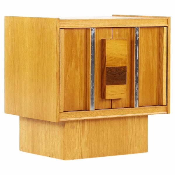 mid century canadian brutalist oak rosewood and chrome nightstand