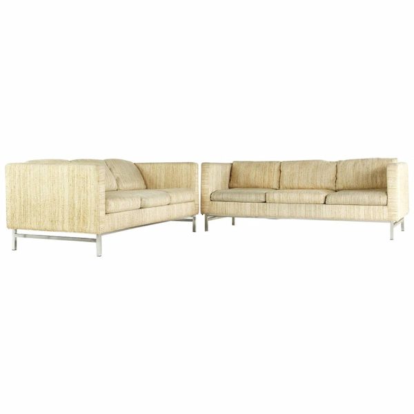 milo baughman style selig mid century chrome sofa - pair